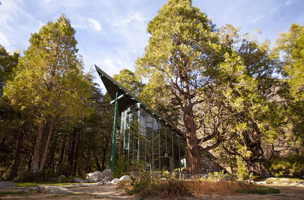 Sermon on the mount prayer chapel outside with trees surrounding it