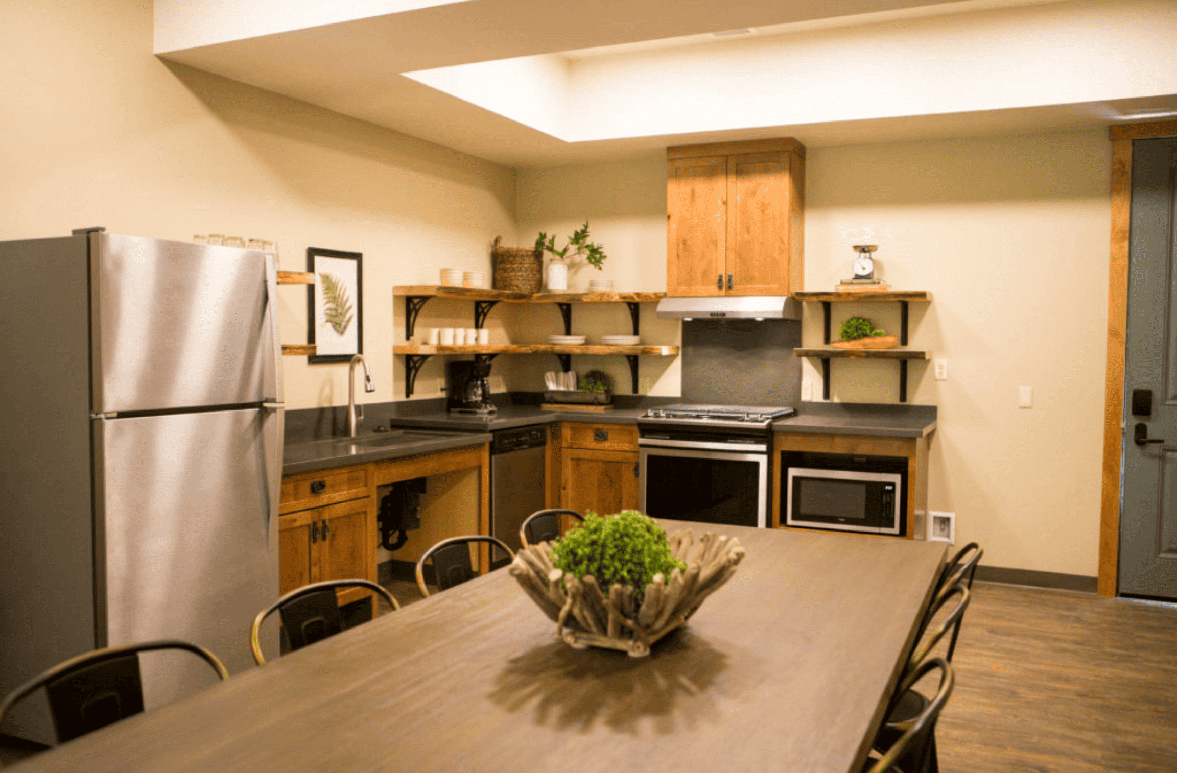 kitchen with large dining table and large storage space