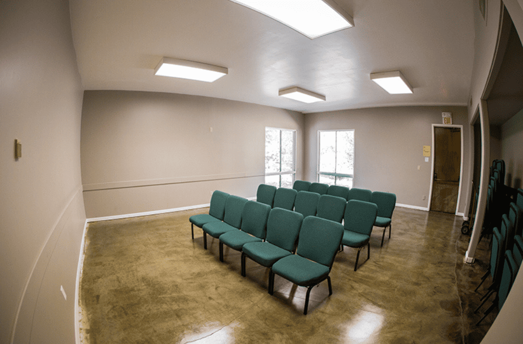 Inside room with chairs set up