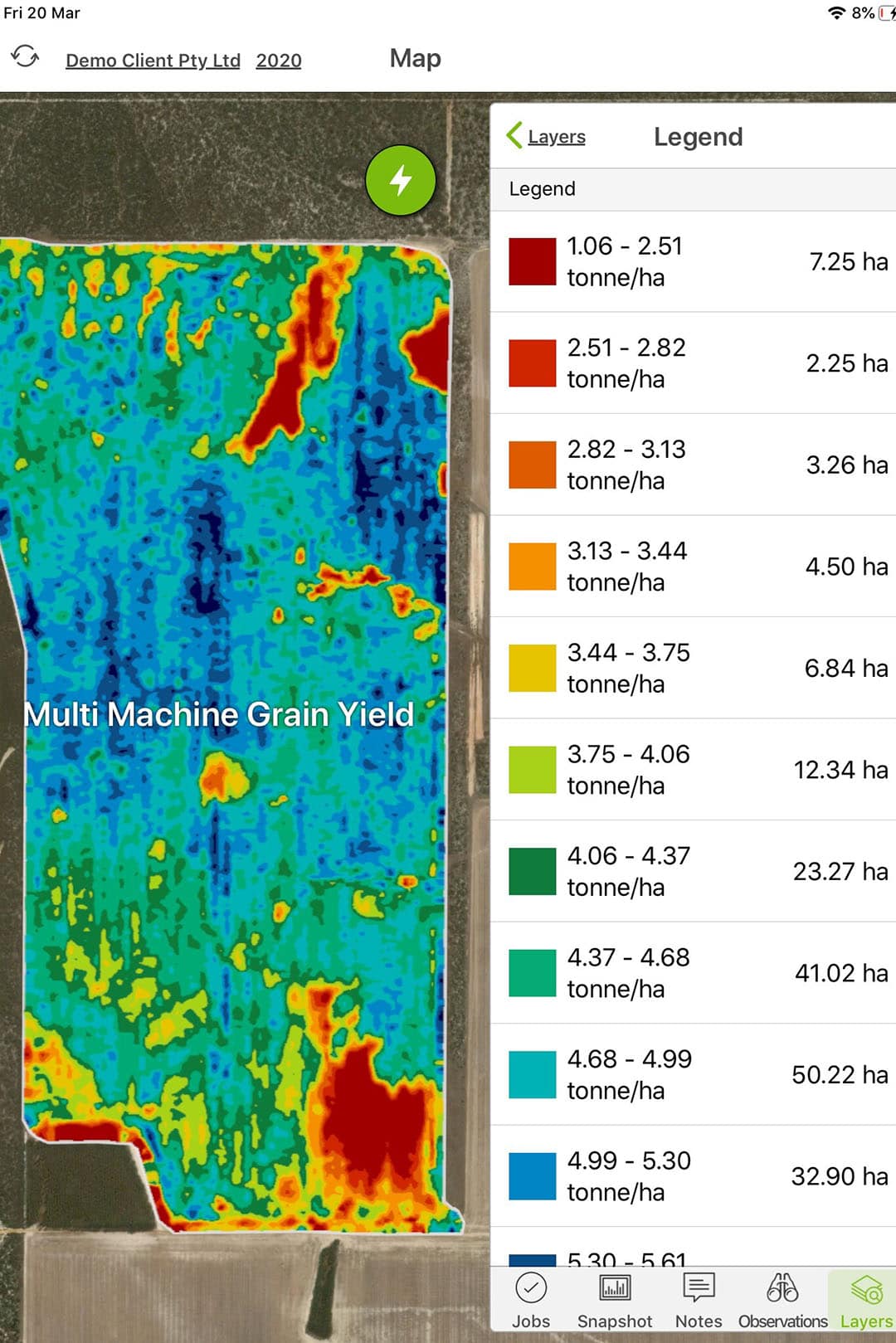 Surfaced yield data in Agworld. Photo: Agworld