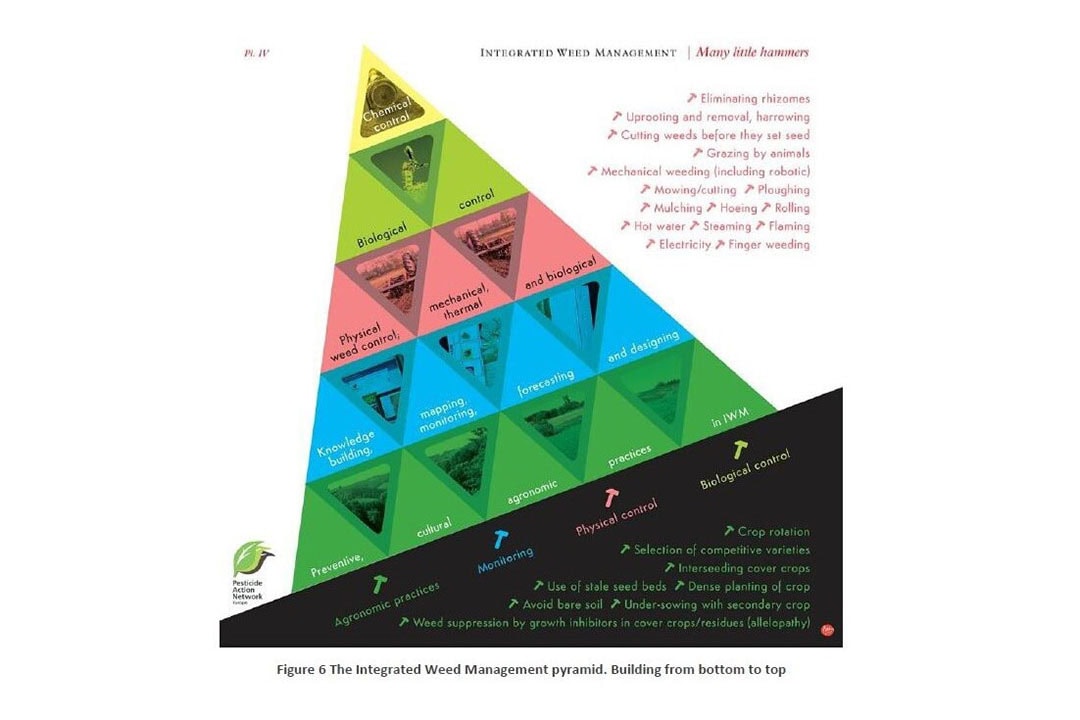 The Integrated Weed Management pyramid. Building from bottom to top. - Source: Pesticide Action Network Europe report