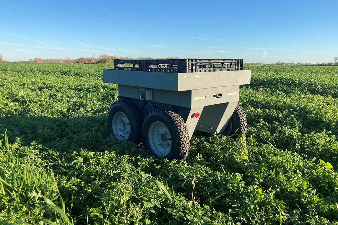 Supporting robot Pixie is designed to support Robot One by transporting supplies and for (future) retrieval of harvested produce. Robot Two aimed at harvesting individual plants is due for 2024. - Photo: Pixelfarming Robotics