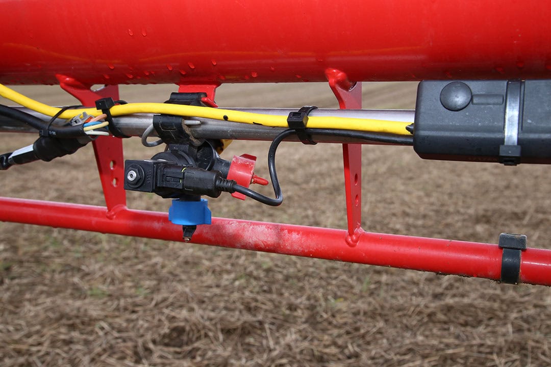 PWM switches individual nozzles on/off at up to 100 times/sec, which allows variable rates to be applied, while maintaining a set pressure and droplet size. - Photo: Mick Roberts