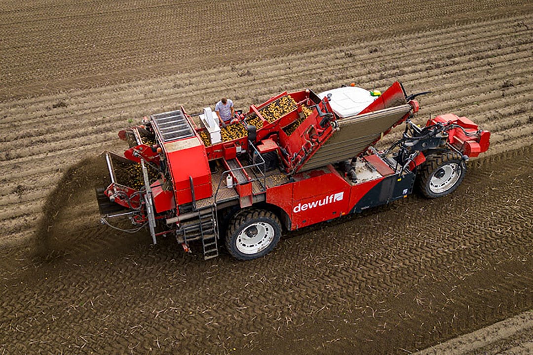 The DeWulf potato harvester not only determines yield with weigh cells, but is also equipped with a visual yield determination system. - Photo: Koos Groenewold