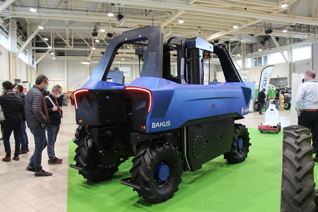 VitiBot Bakus pictured at the 2021 World FIRA in Toulouse. Late July this year, Same Deutz-Fahr acquired the French startup founded in 2016 by winegrowers father Dominique and son Cedric Bache. - Photo: René Koerhuis