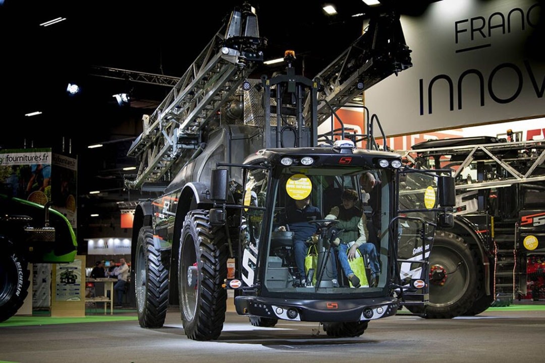 This machine with rear booms and a lift cab at the front is one of two sprayers introduced by Excel Group under the brand name Spectre at SIMA 2022. - Photo: Mark Pasveer