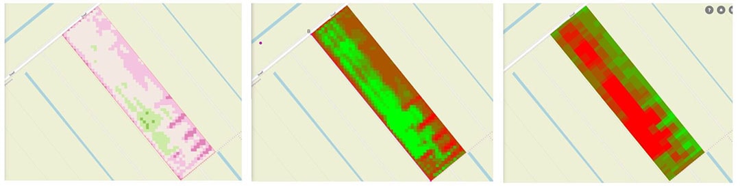 In Figure 2 three maps are shown. The first map is an Sentinel data WDVI map providing information on nitrogen content of the potato crop. The other two maps show the calculated nitrogen advice map to reach the expected yield, and the ISO-XML task map for variable rate dosing of the fertilizer product set to the spreader of the farmer. - Source: Wageningen University & Research