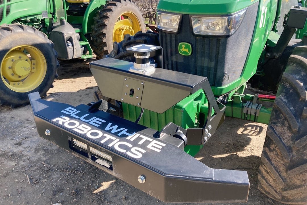 Bluewhite's sensors and camera are mounted on the front of the tractors.