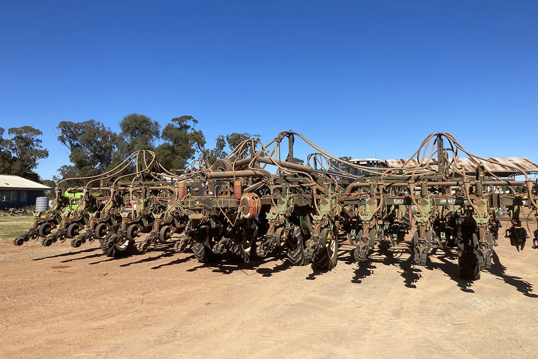 The farm is currently using an Excel Agriculture double-disc planter matched with a Bourgault air cart to establish crops. - Photo: Mark Swift