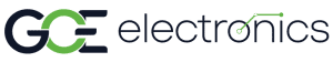 Logo officiel complet de GCE Electronics en version horizontale avec le monogramme circulaire vert et la typographie noire.