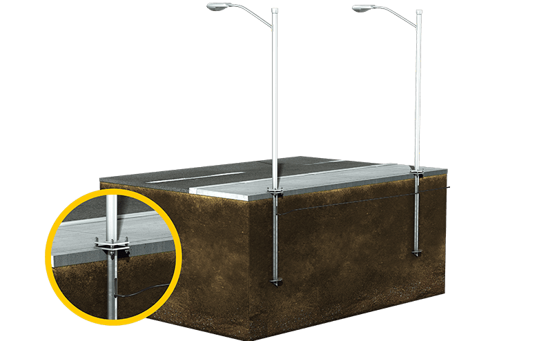 Street lighting lamp posts on piles