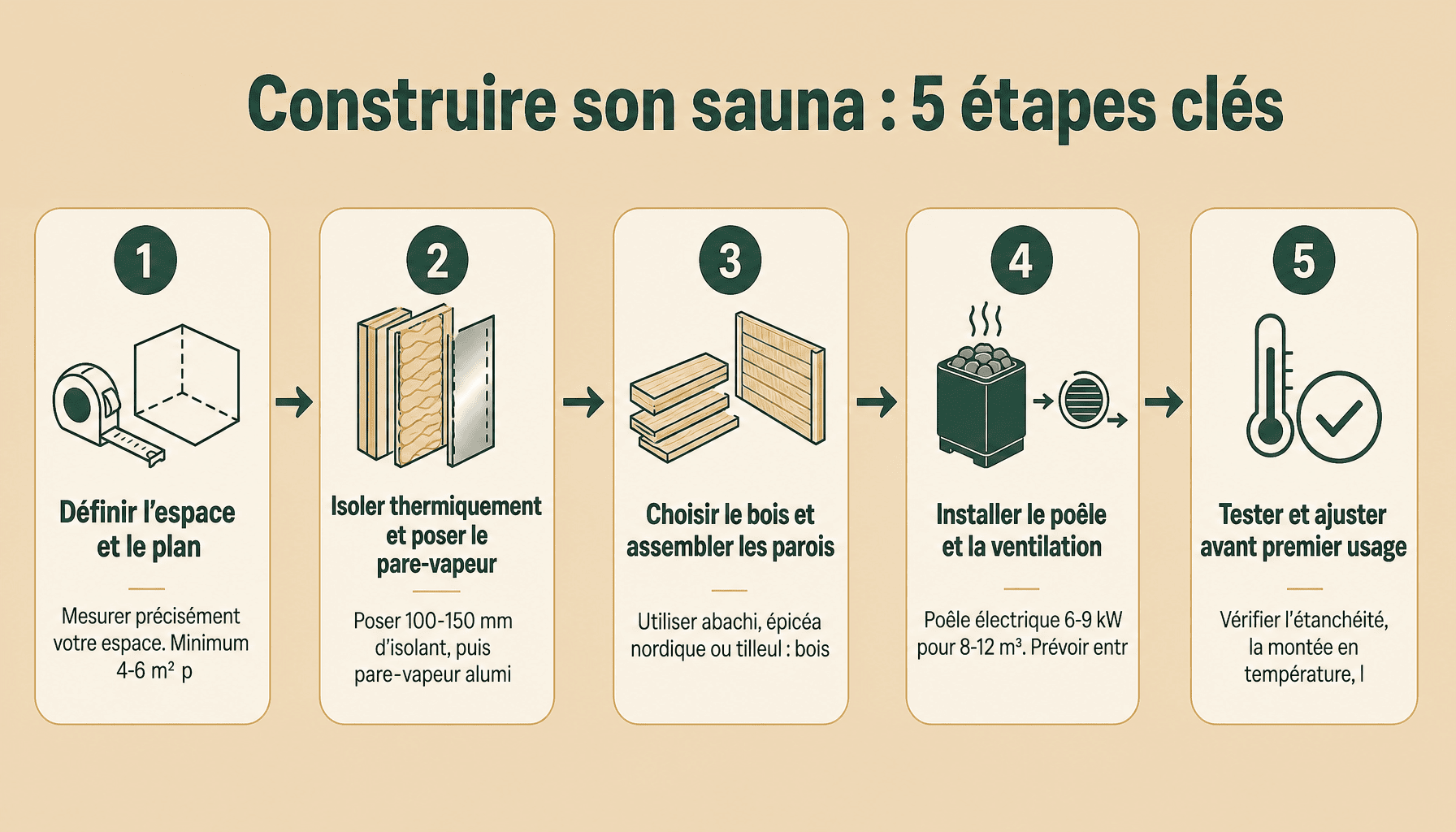Guide étapes comment faire un sauna DIY : plan, isolation, poêle, ventilation, mise en service