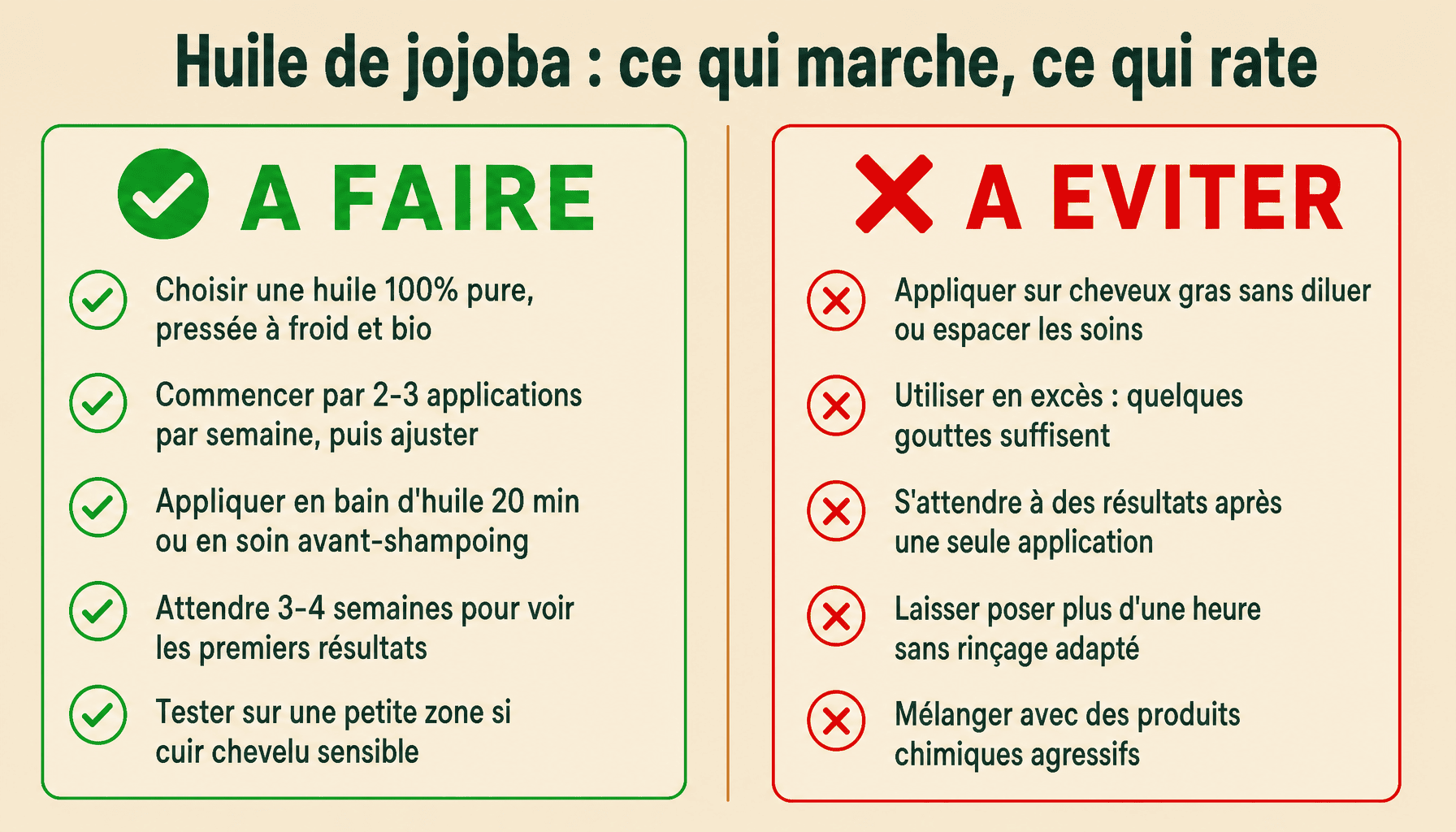 Guide pratique huile de jojoba pour les cheveux : bonnes pratiques et erreurs à éviter pour débutants