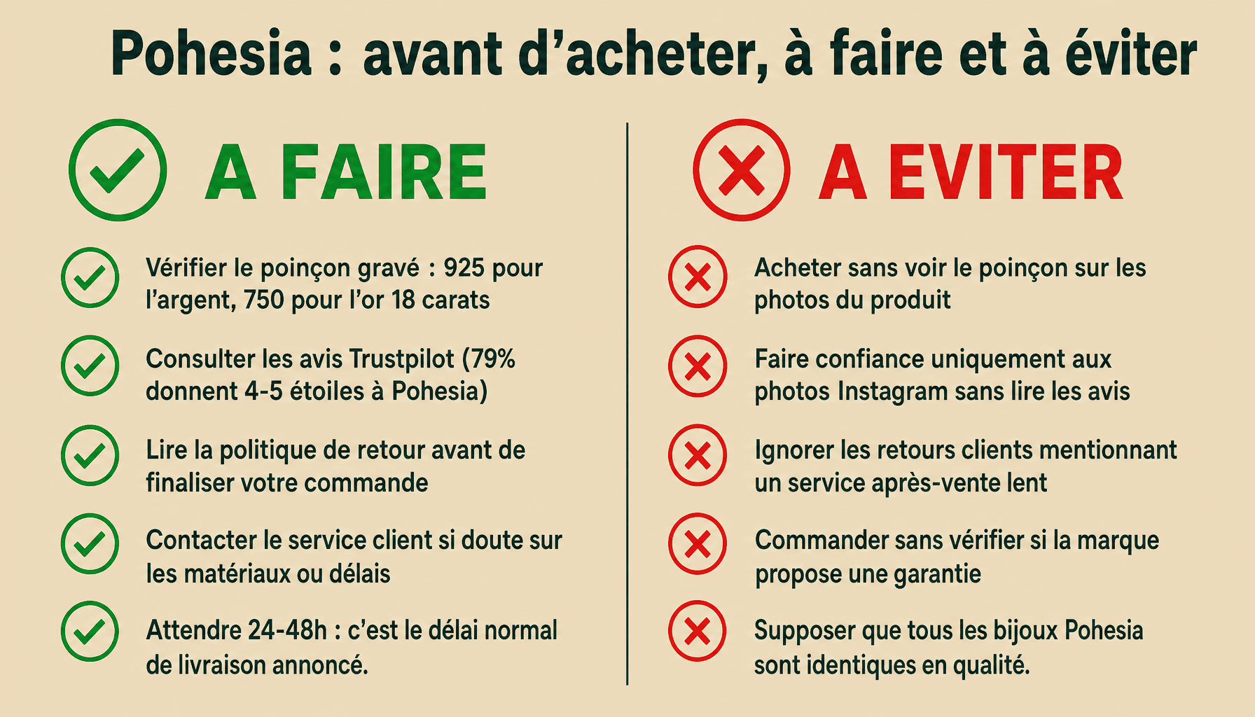 Infographie pohesia avis : guide pratique à faire et à éviter avant d'acheter des bijoux