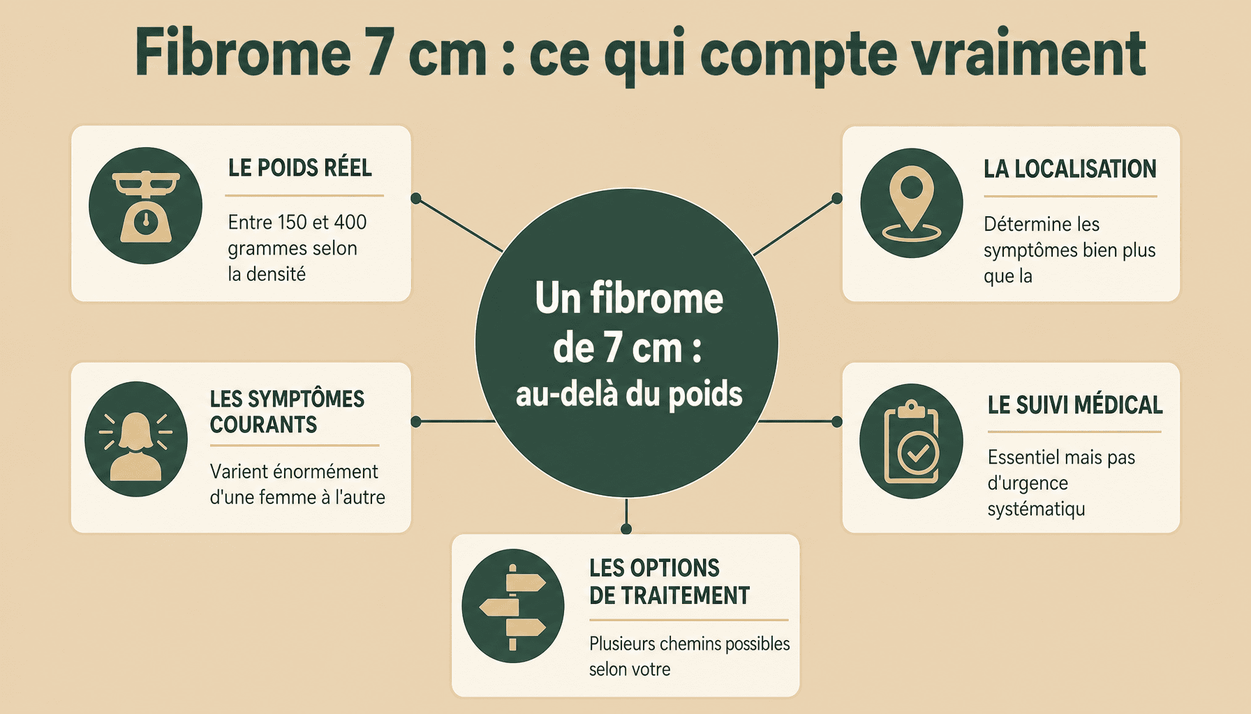 Infographie poids d'un fibrome de 7 cm : localisation, symptômes et options de traitement pour débutants