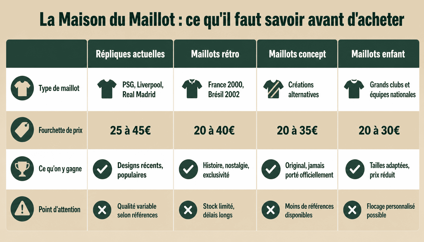 Comparaison des types de maillots, prix et qualité chez la maison du maillot