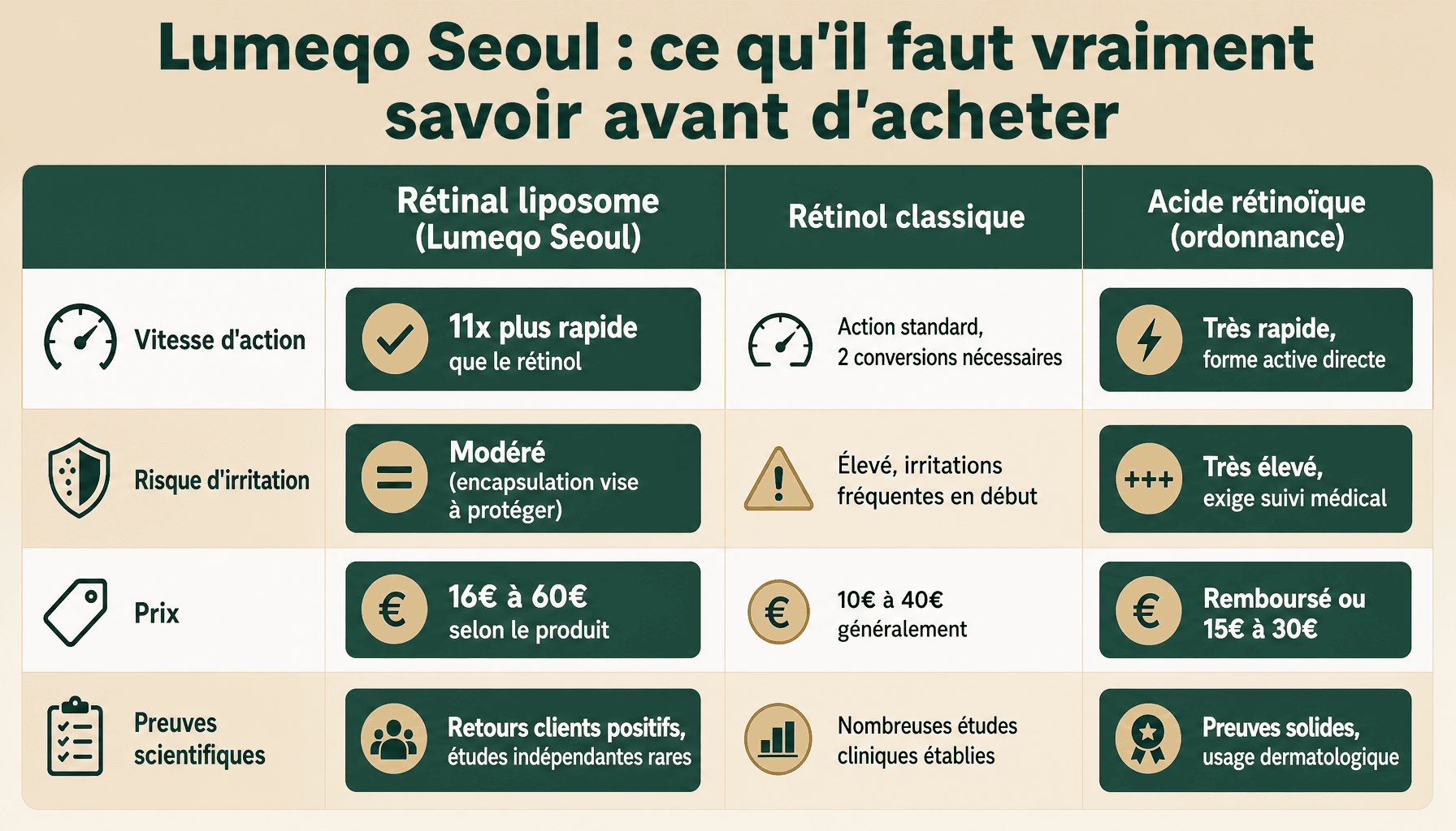 Comparaison lumeqo seoul avis : rétinal liposome vs rétinol classique, efficacité et tolérance