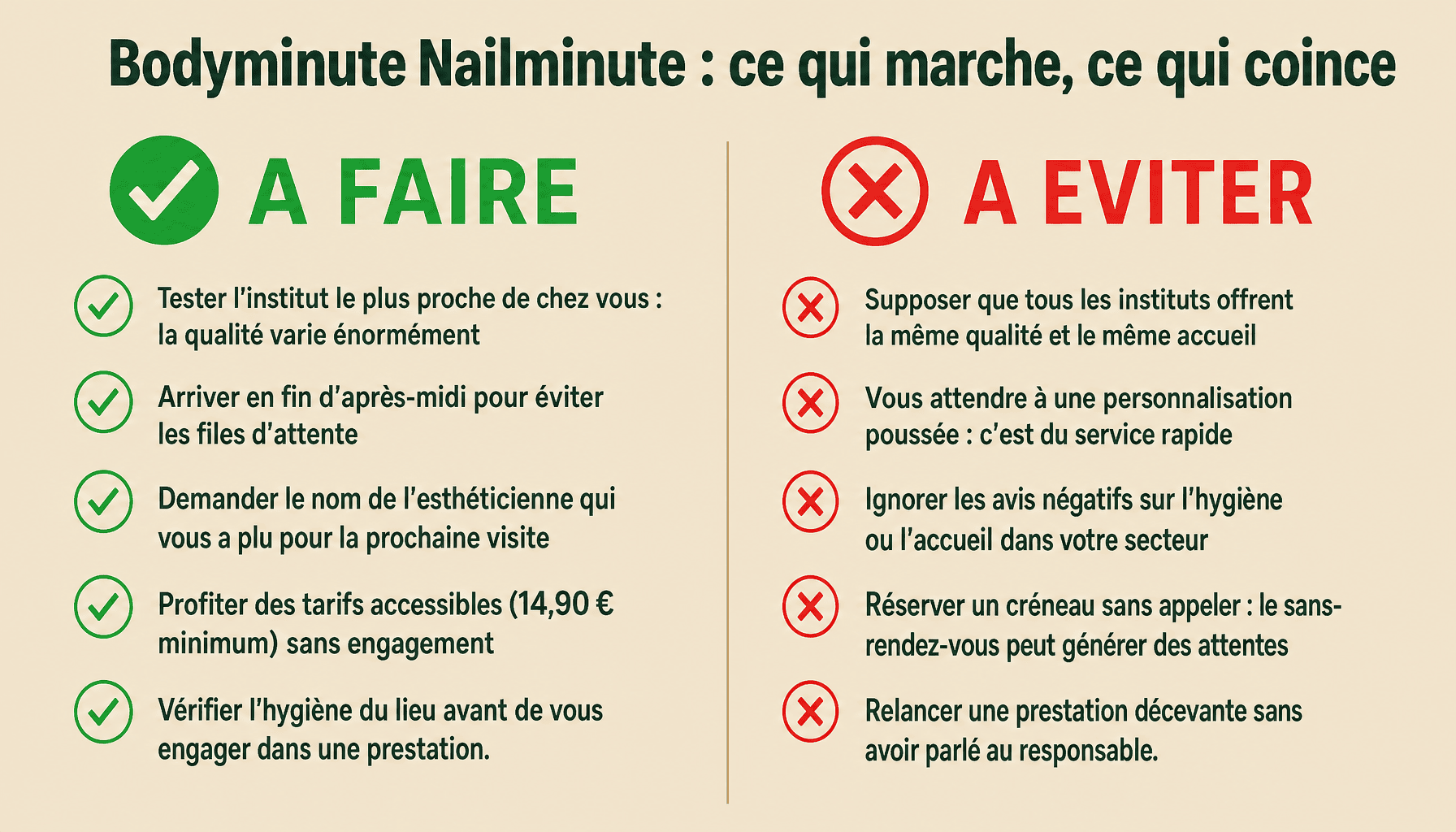 Institut bodyminute nailminute avis : guide pratique des points forts et pièges à connaître