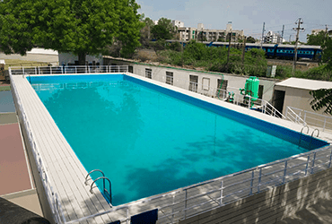 Rooftop swimming pool at a luxury hotel