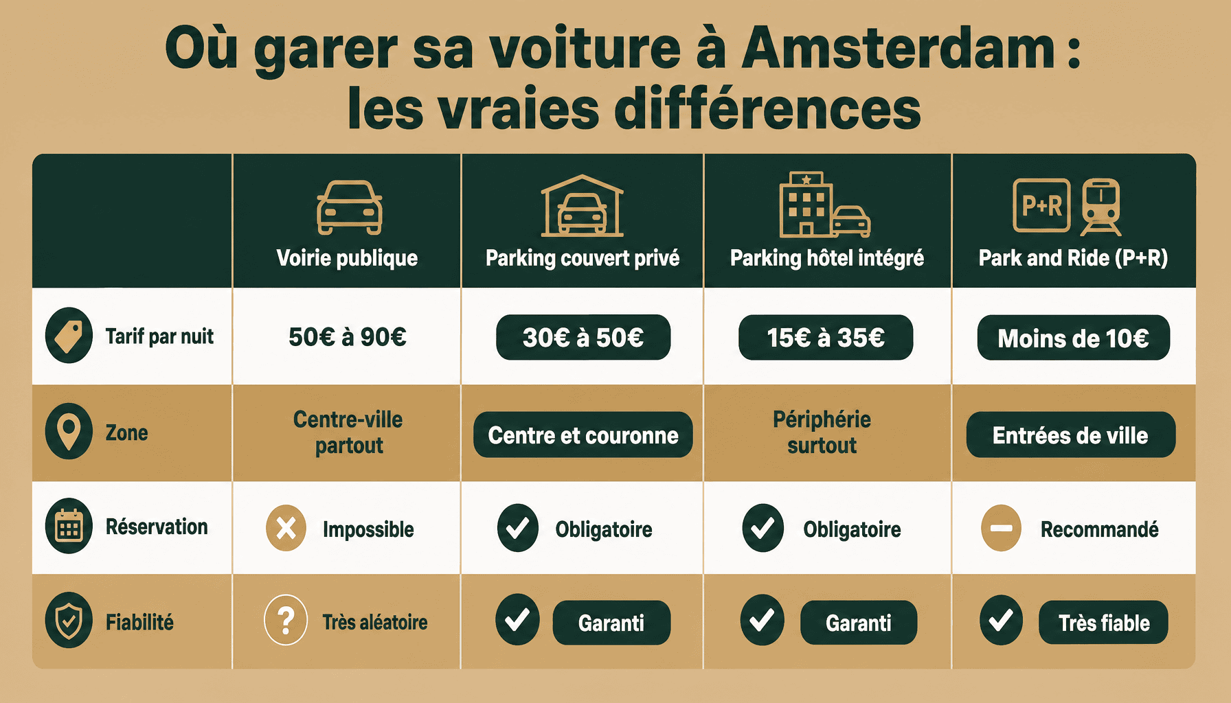 Comparatif des tarifs et zones de stationnement pour hôtel avec parking Amsterdam