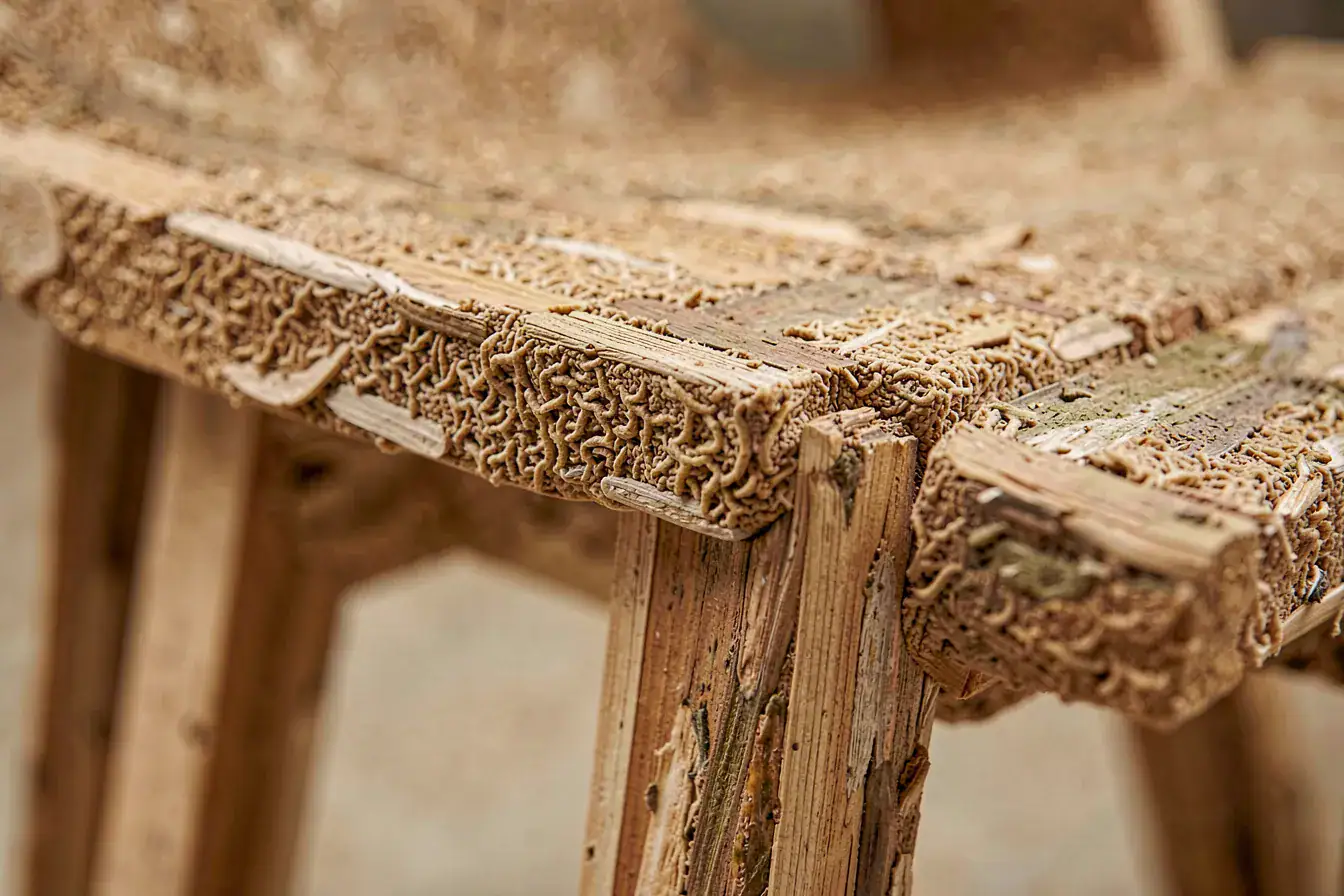 Möbelstück aus Myzel-Biomaterial und recyceltem Holz – nachhaltiges Materialdetail