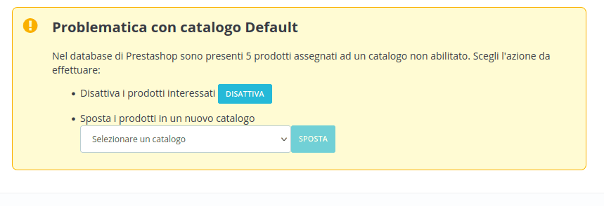 Avviso catalogo disabilitato ImporterONE PrestaShop Avviso catalogo disabilitato ImporterONE PrestaShop