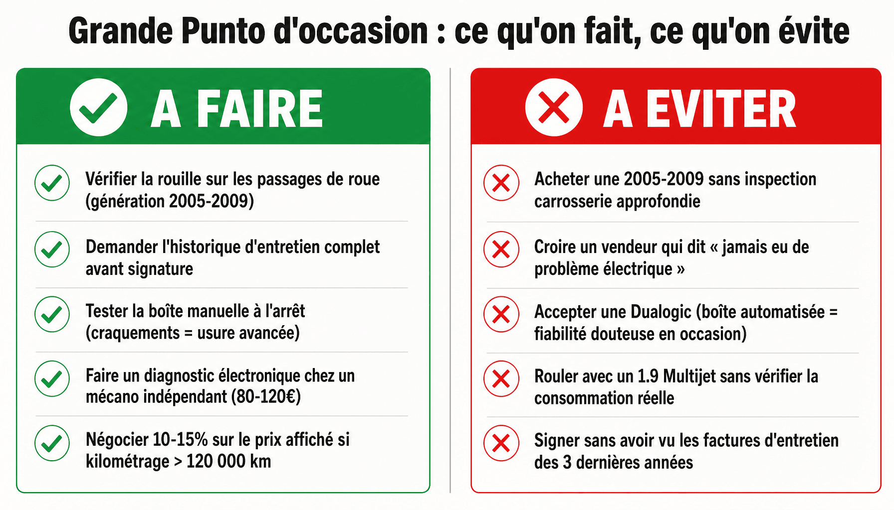 Guide achat Fiat Grande Punto occasion : checklist à faire et à éviter pour bien acheter