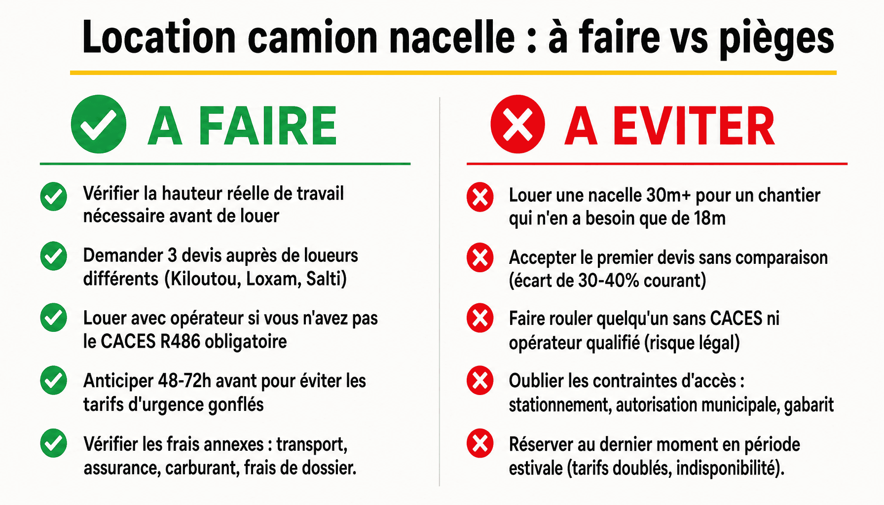 Infographie location camion nacelle : bonnes pratiques et erreurs à éviter pour choisir sans se faire avoir