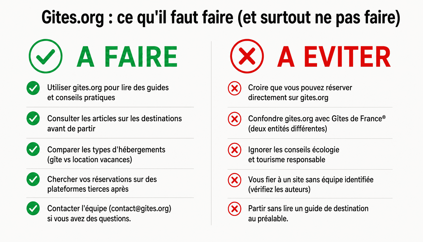 Infographie gites.org voyage : bonnes pratiques et erreurs à éviter pour organiser vos vacances