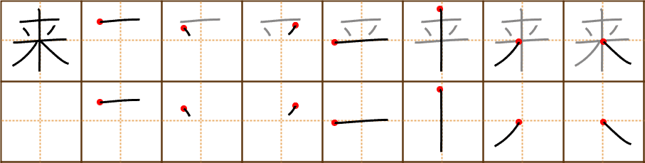 Stroke order for 来