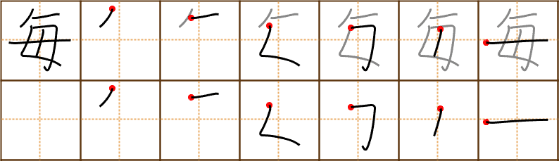 Stroke order for 毎