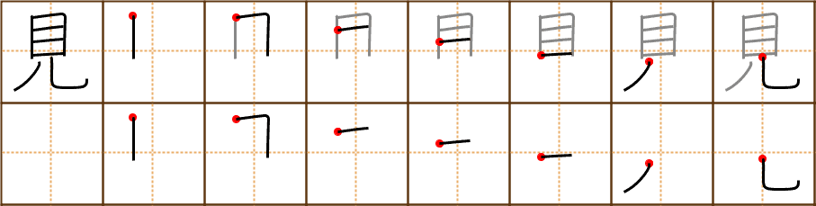 Stroke order for 見