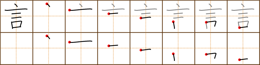Stroke order for 言