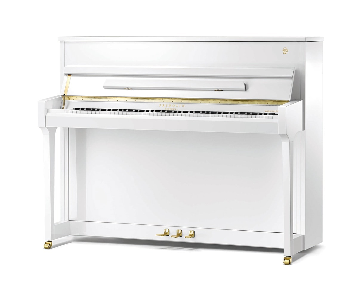 Fridolin Schimmel Klavier F116 Tradition weiß poliert seitlich rechts
