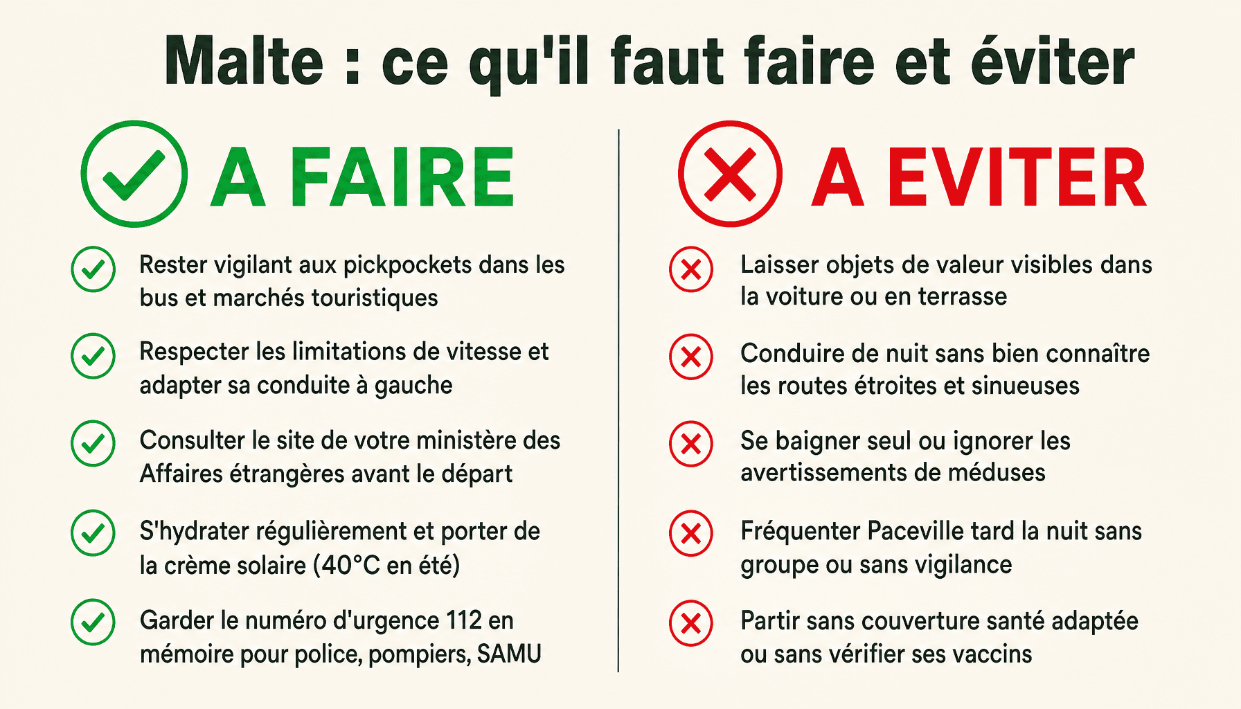 Guide pratique des bons gestes à Malte, pays dangereux ou sûr selon les précautions