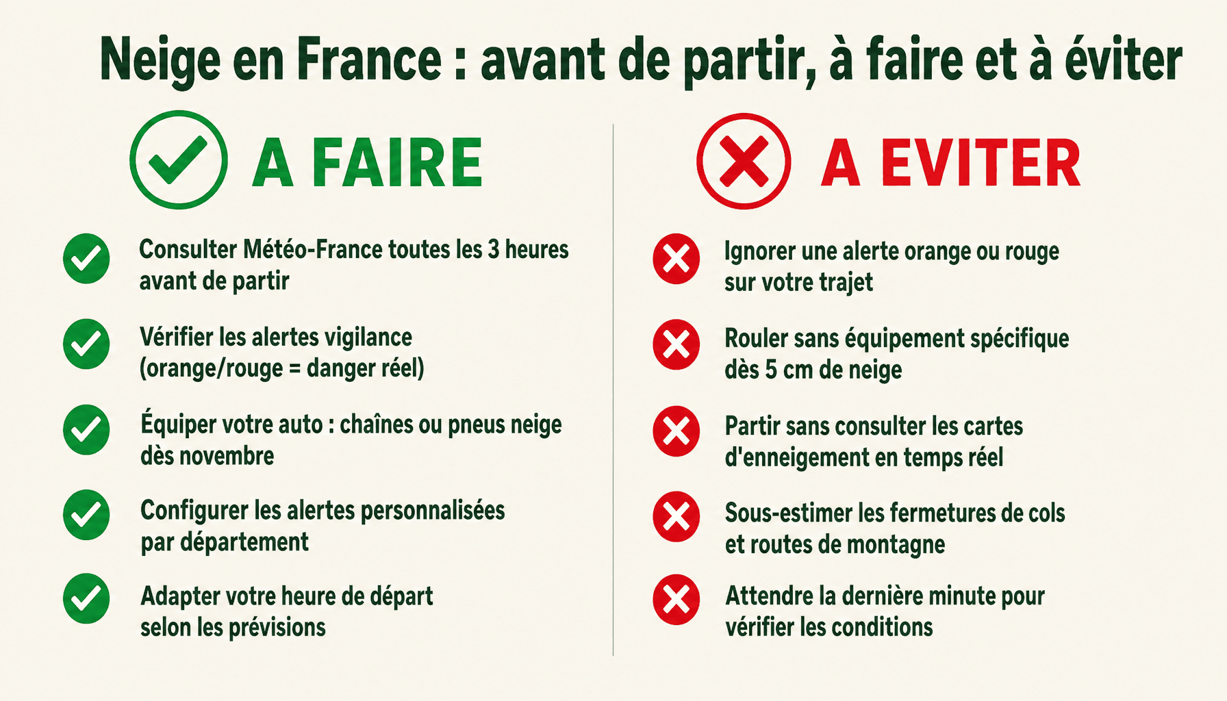 Infographie prévisions neige France trajets : conseils avant de rouler en hiver