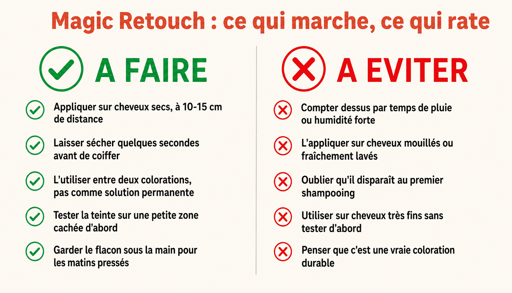 Guide pratique du spray L'Oréal Paris Magic Retouch : à faire et à éviter pour un résultat convaincant