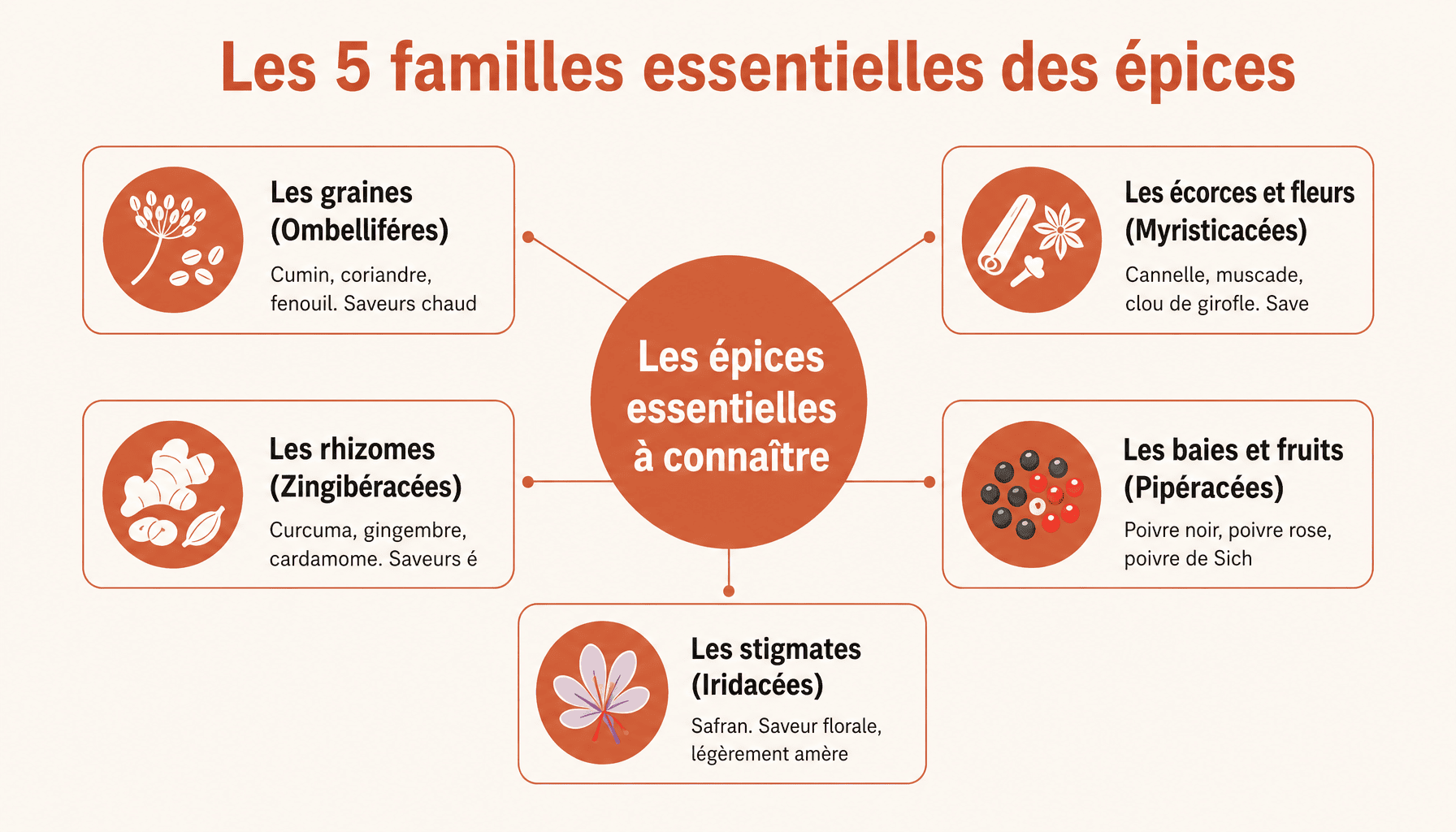 Liste des épices blog-libre.net : guide de décomposition des 5 familles essentielles pour débuter en cuisine