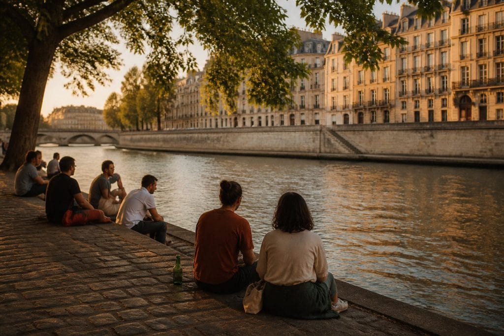 Le quai Henri IV et les berges de la Seine dans le 4e arrondissement à l’heure dorée