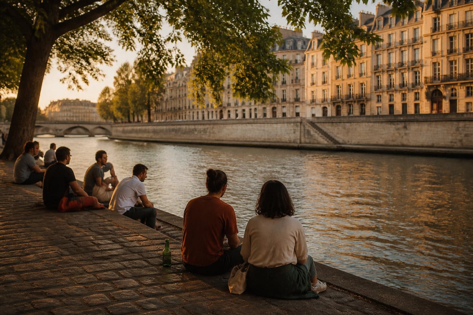 Le quai Henri IV et les berges de la Seine dans le 4e arrondissement à l’heure dorée