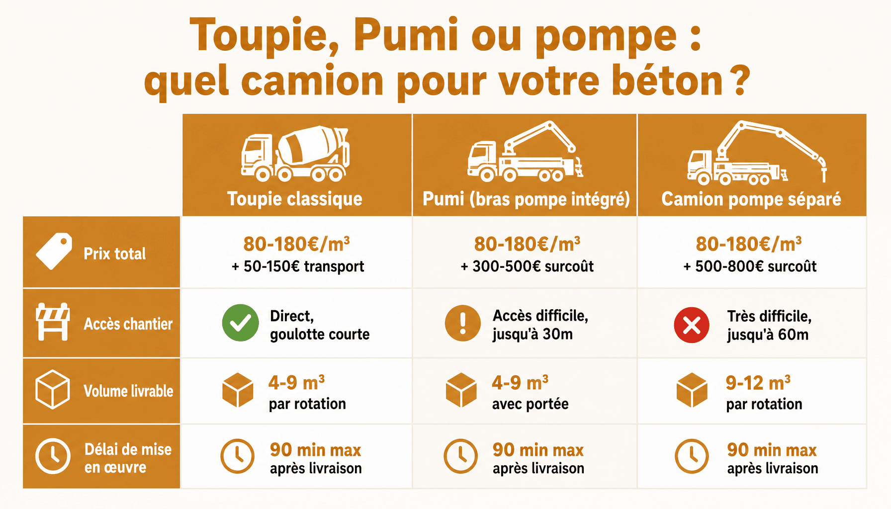 Comparaison des trois solutions de livraison béton : prix toupie béton, délais et accès chantier