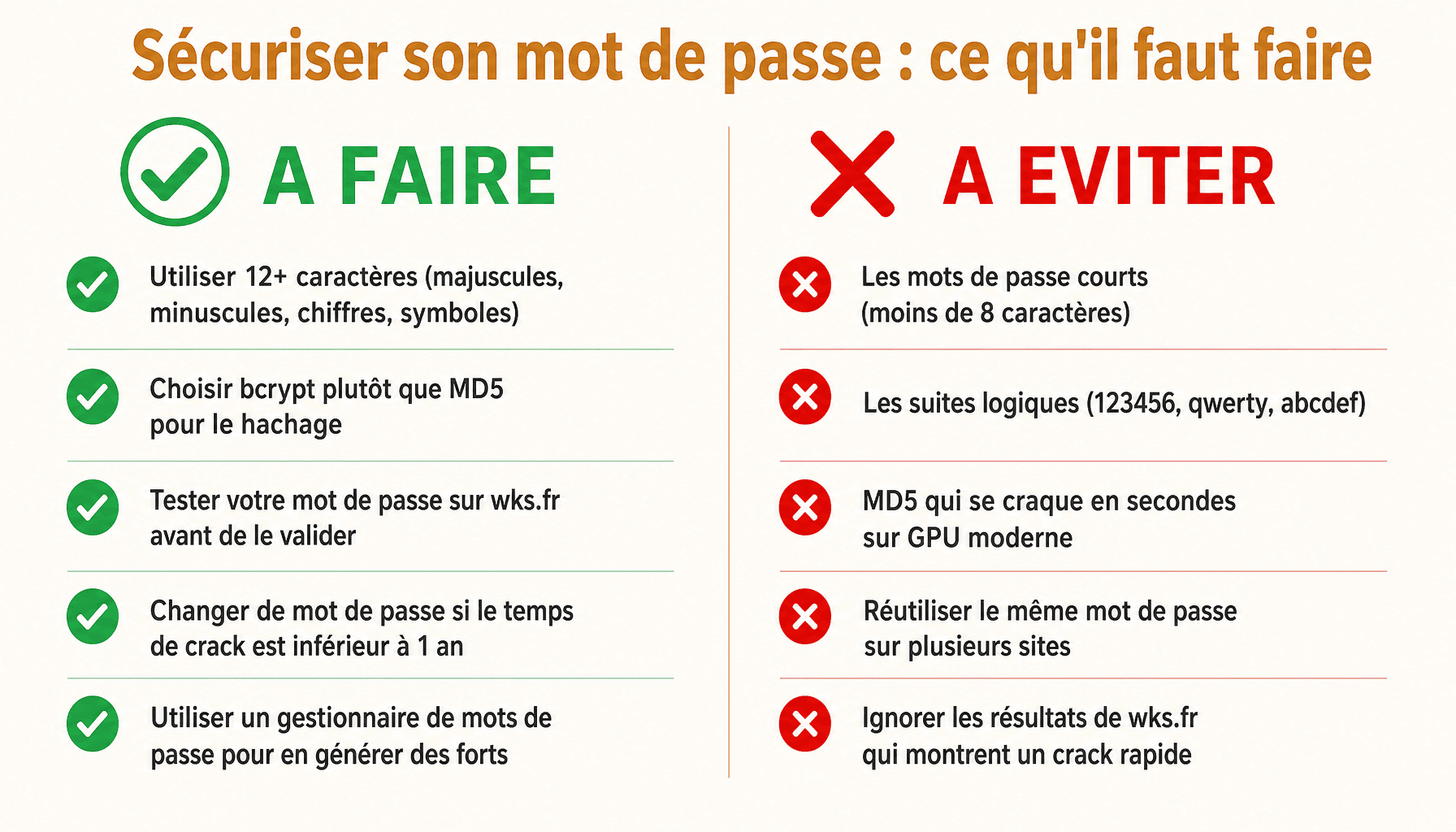 Infographie temps calcul brute force wks.fr : bonnes et mauvaises pratiques pour sécuriser ses mots de passe