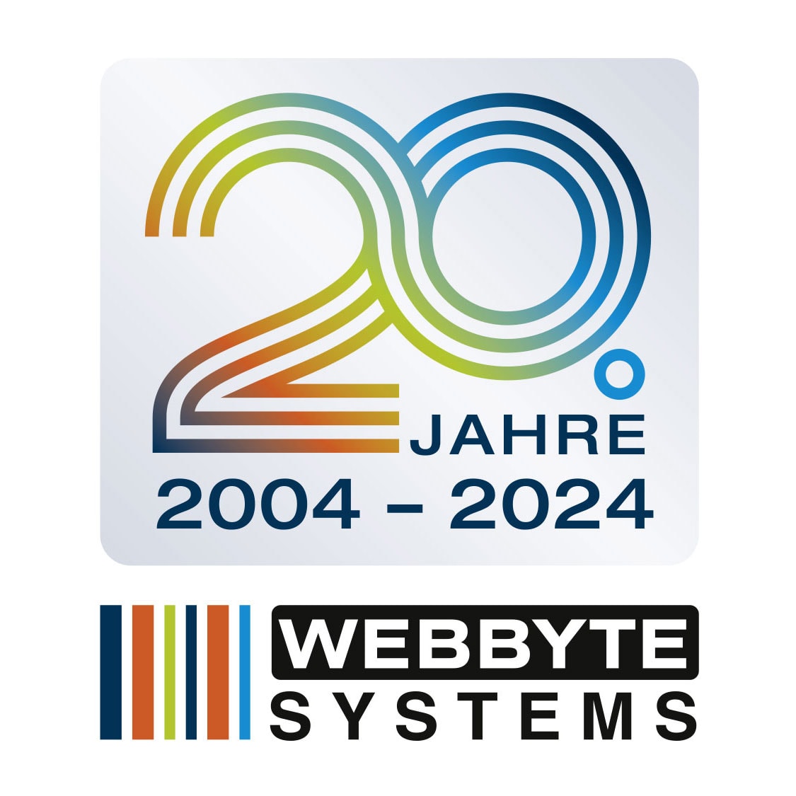 Darstellung des Jubiläums-Logos von Webbyte Systems auch Neubrandenburg zum 20-jährigen Firmenjubiläum.