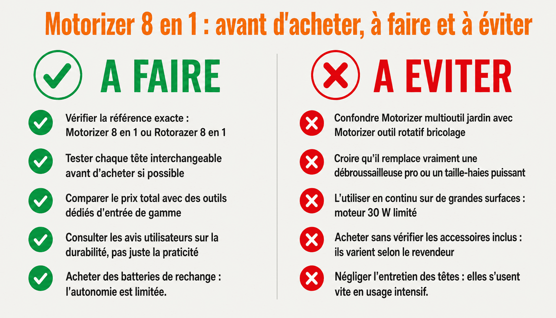 Infographie conseils d'achat motorizer 8 outils en main : bonnes pratiques et pièges à éviter