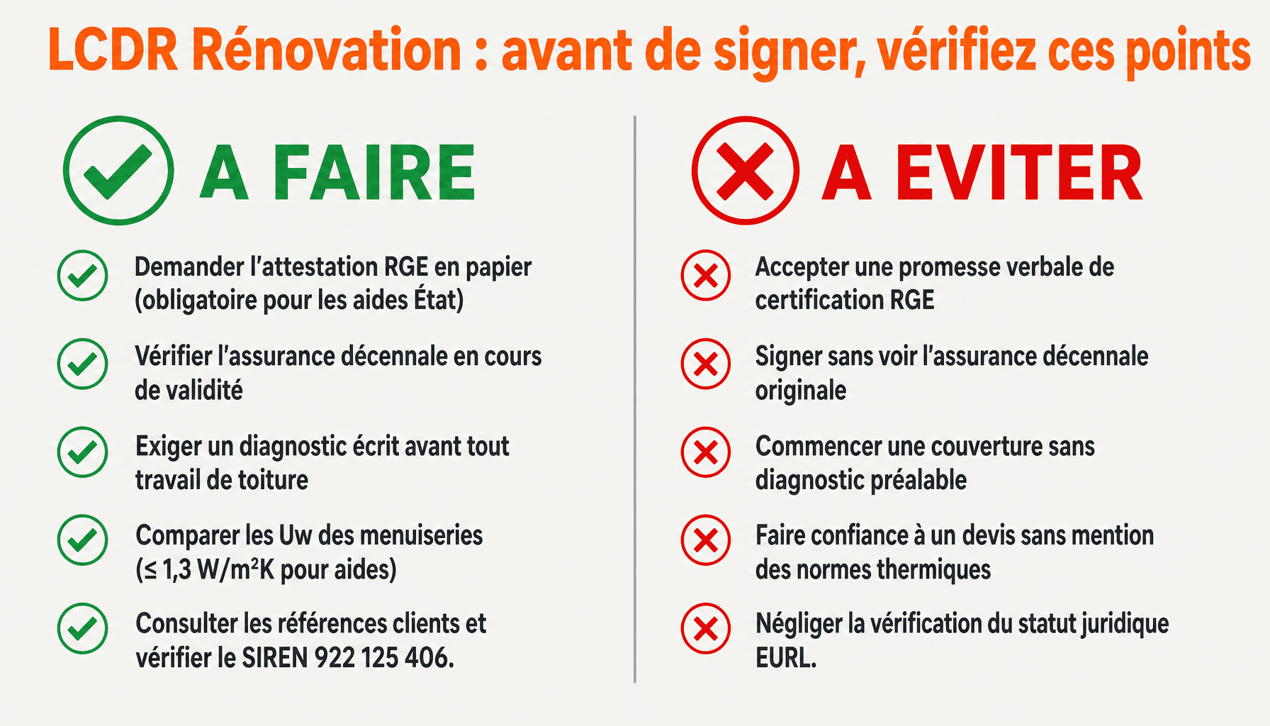 Checklist avant engagement avec lcdr les compagnons de la renovation nord pas de calais : certifications, assurances, devis