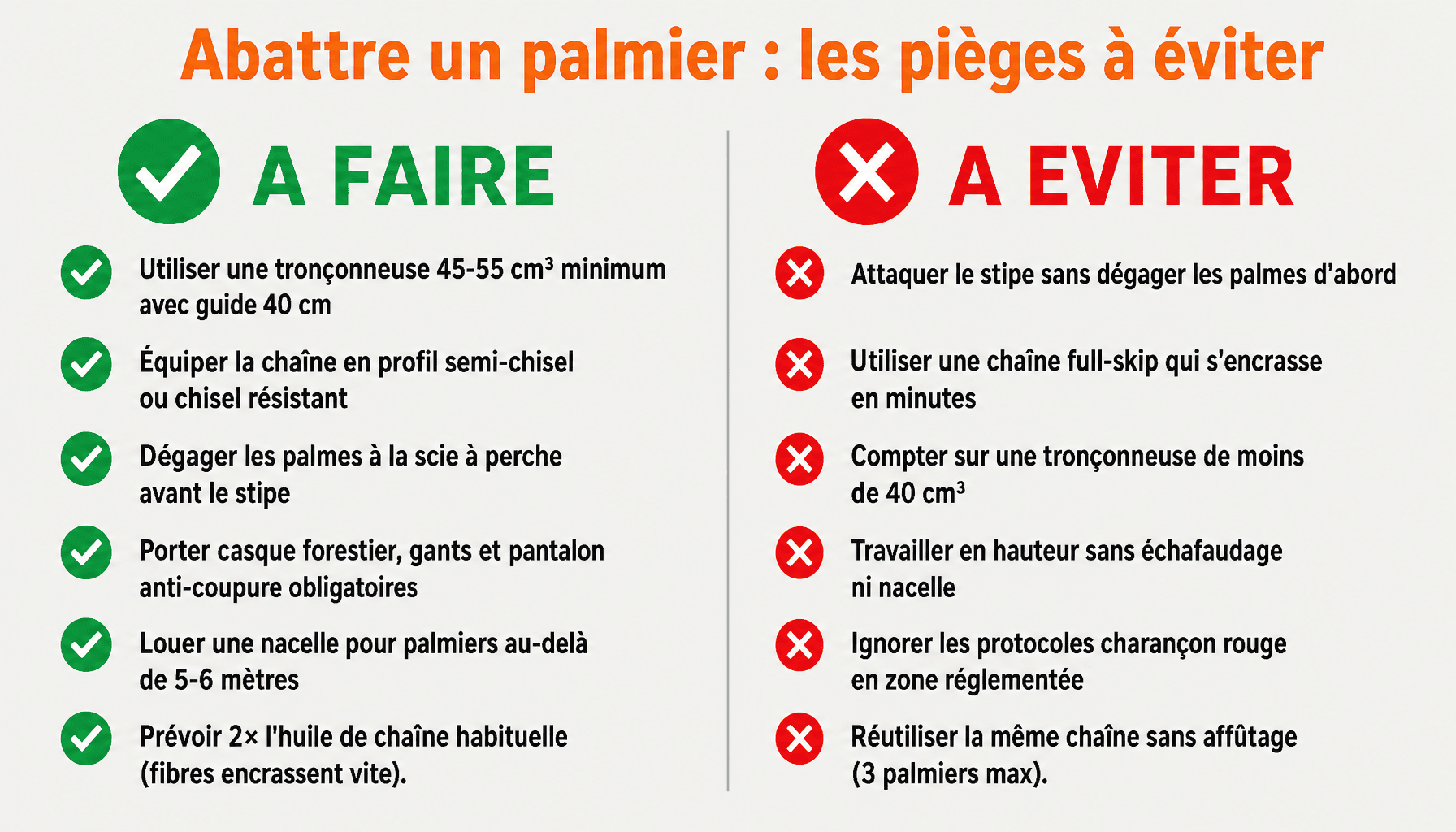 Infographie avec quel outil abattre un palmier : bonnes pratiques et erreurs courantes