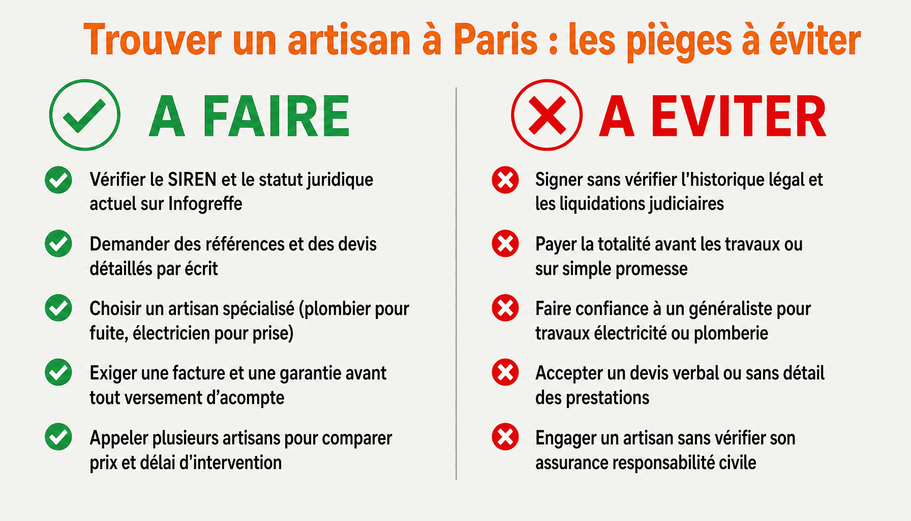 Infographie des bonnes pratiques pour choisir un artisan fiable via artisan-paris.fr à Paris