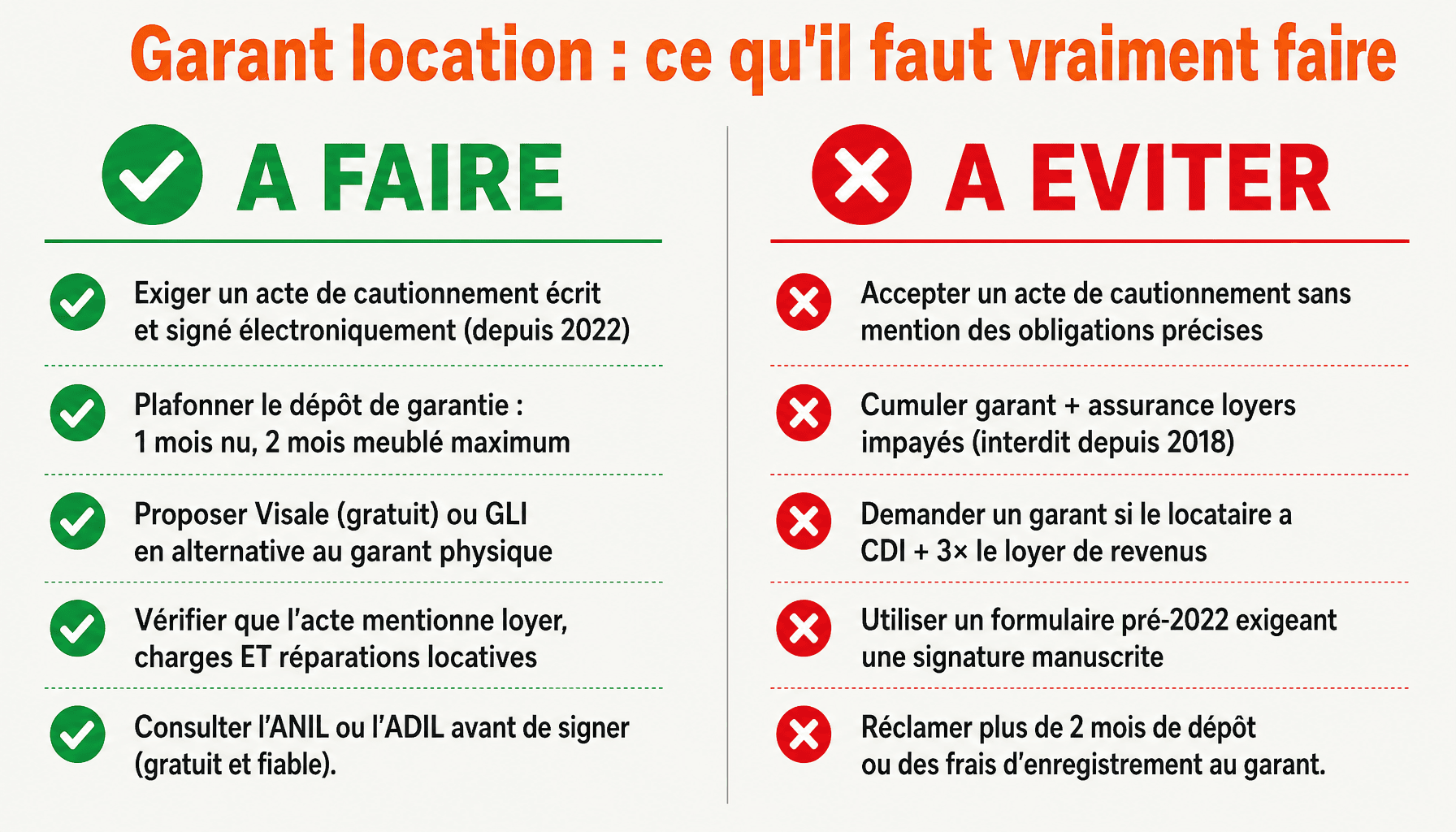 Infographie nouvelle loi garant location appartement : obligations légales et pièges à éviter