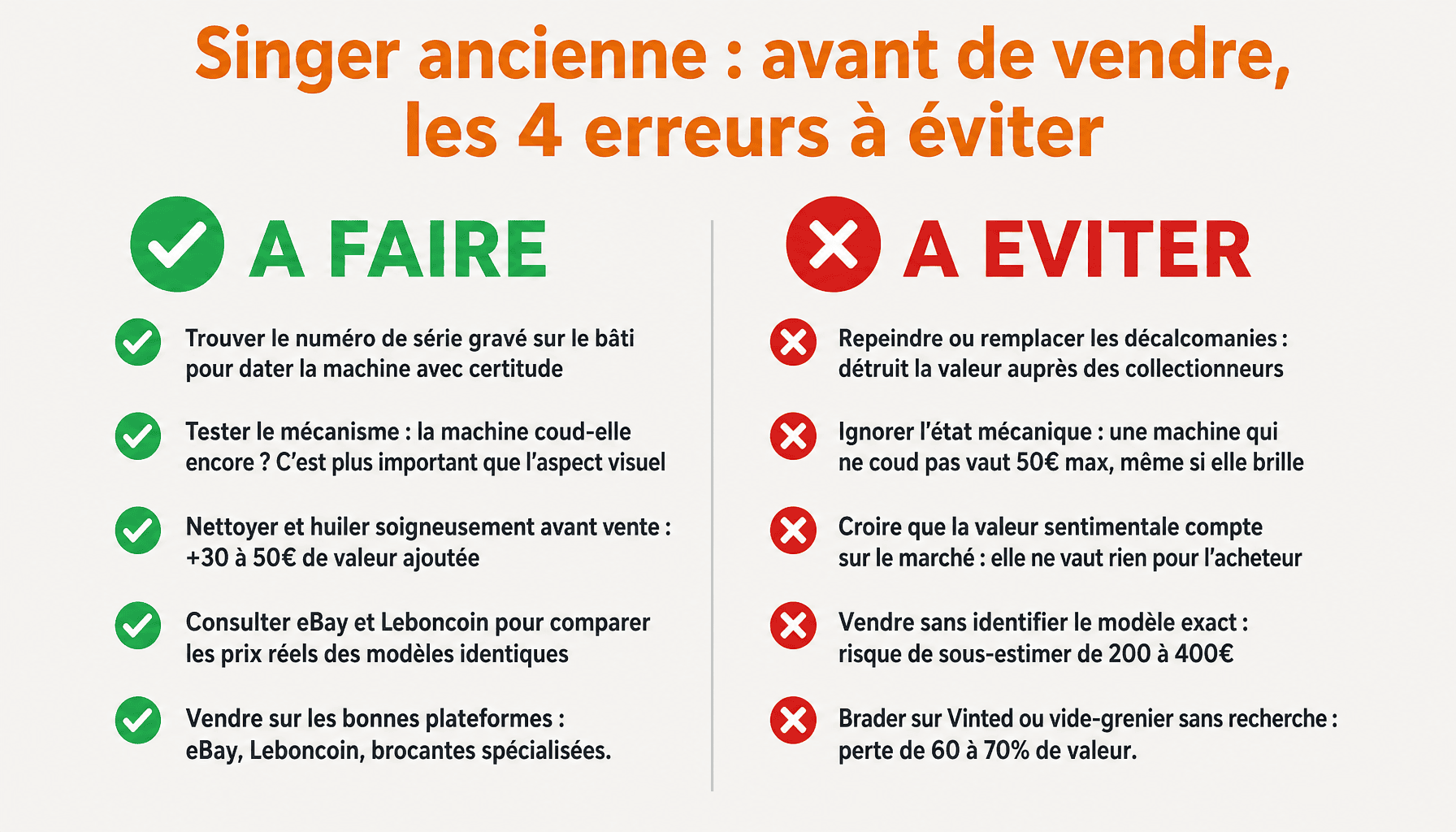 Infographie machine à coudre Singer ancienne : conseils pratiques pour identifier et vendre sans se tromper