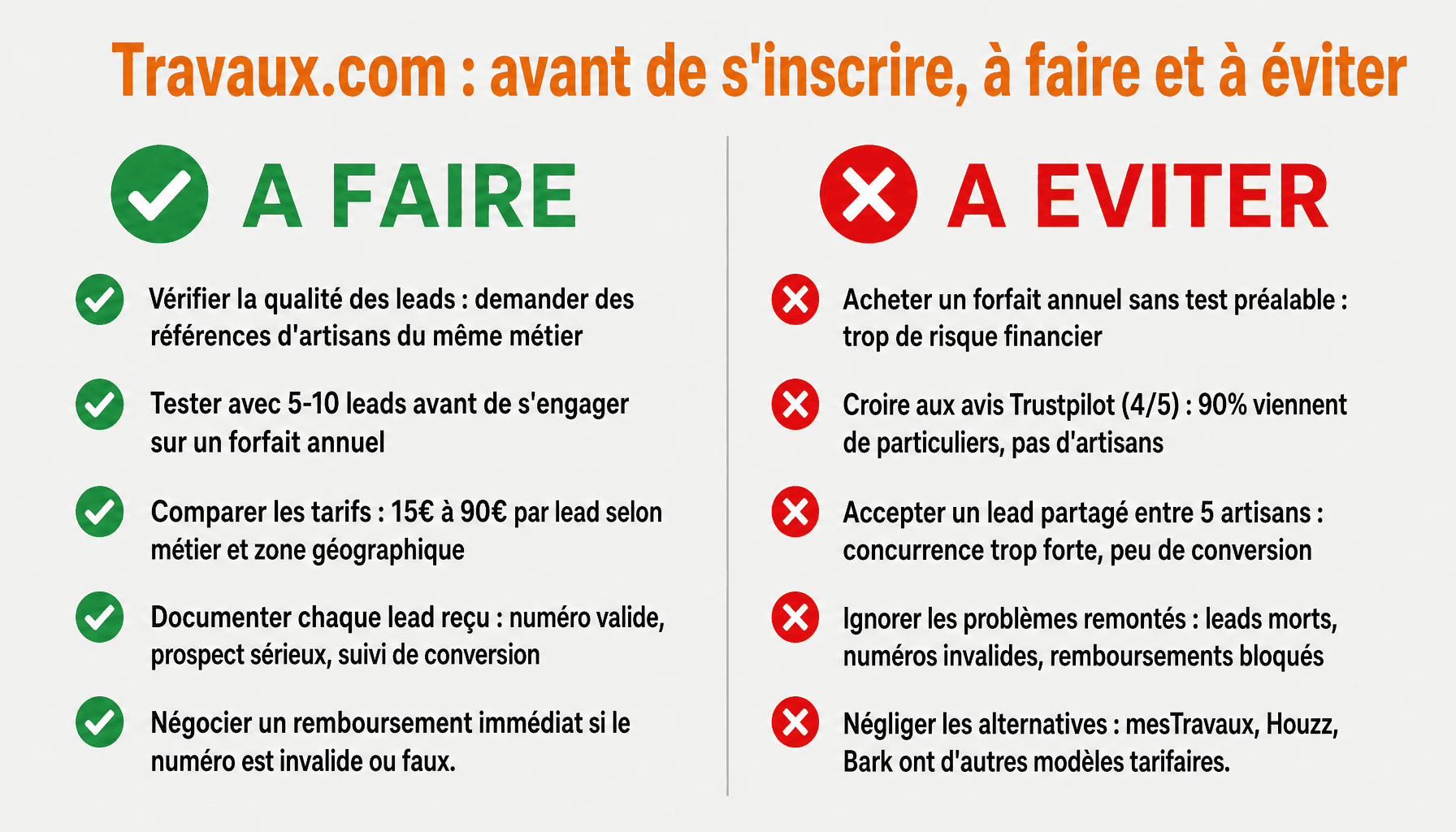 Guide pratique artisan : checklist à faire et à éviter pour Travaux.com, plateforme de leads qualifiés